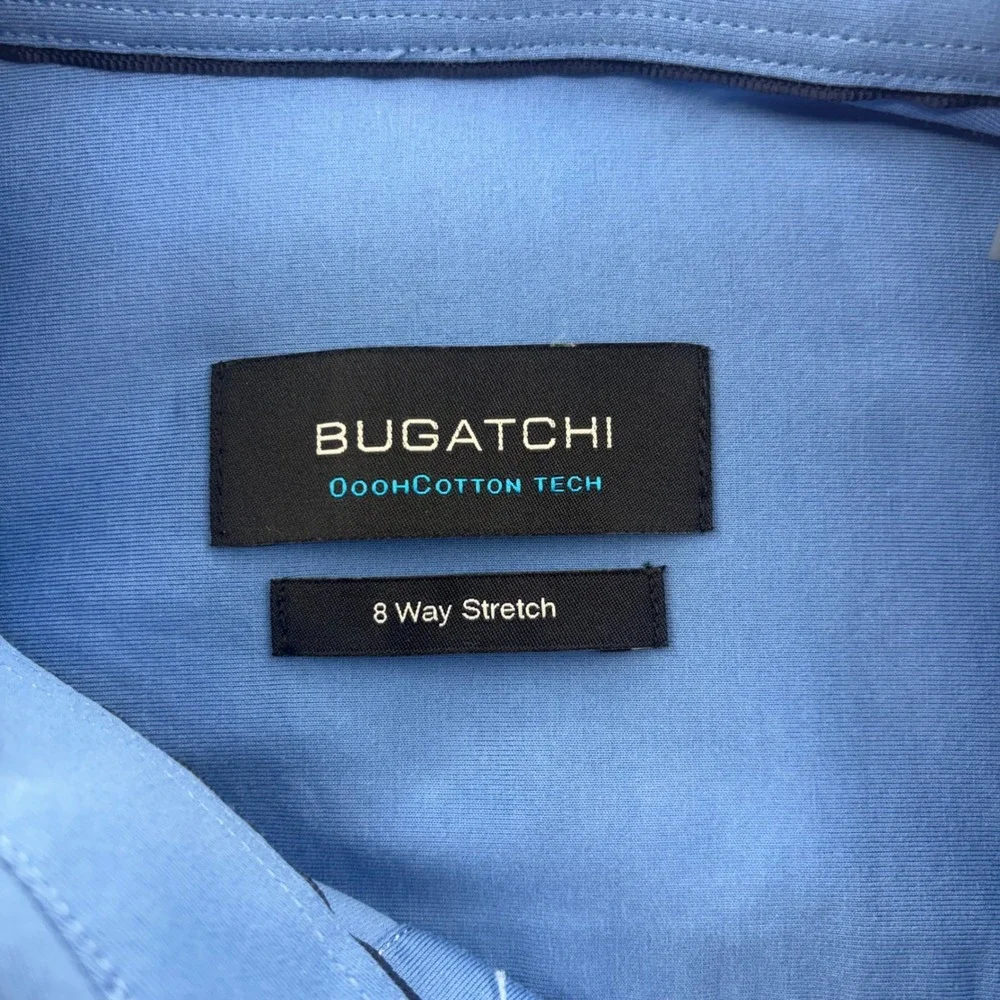 Bugatchi OoohCotton Tech Mens Short Sleeve Button Down Shirt Blue Size M Stretch
